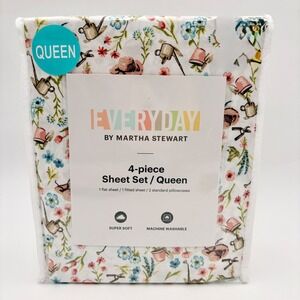 Everyday by Martha Stewart Queen 4 Pc Sheet Set Garden Plants Floral Super Soft